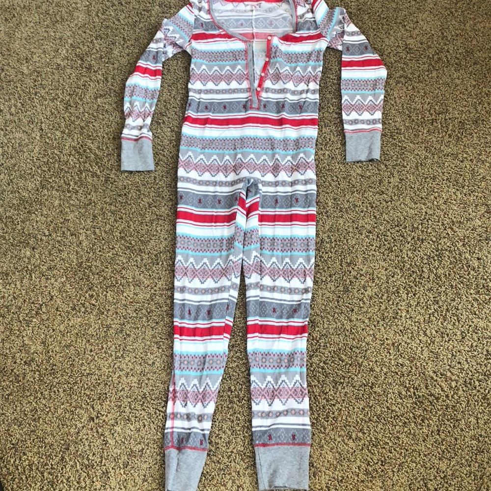 Victoria's Secret Red and Gray Patterned Onesie